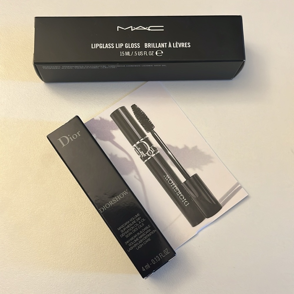 MAC Lipglass Lip Gloss in Clear +  DIOR Diorshow Mascara sample